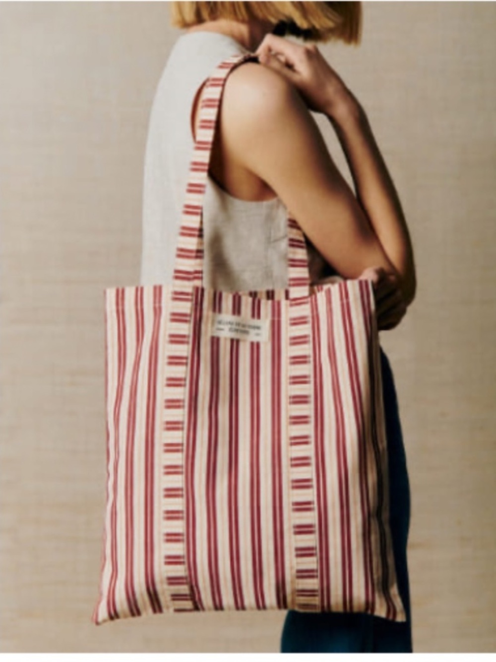 Sezane et Octubre Editions Paris Striped Tote Bag in Burgundy & Ecru